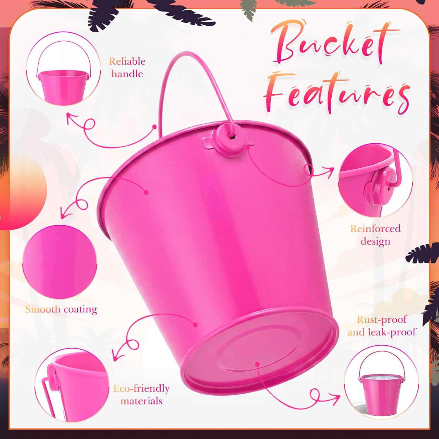 8 Pcs Pink and Orange Small Metal Buckets with Handle 3.1 x 4.72 Inch Orange and Hot Pink Galvanized Mini Metal Buckets for Summer Sunset Party Favors, Plants, Pencil Storage and Home Decor