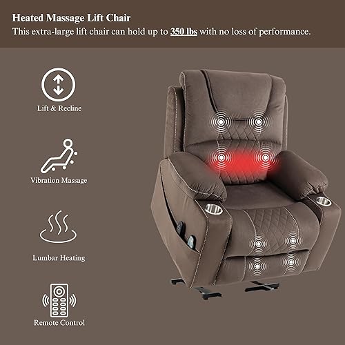 Miniatura 4 de Panorama 1.0 - Sillas elevadoras eléctricas para personas mayores, altura ajustable, calor, masaje, asiento de 26 pulgadas de ancho, soporte para
