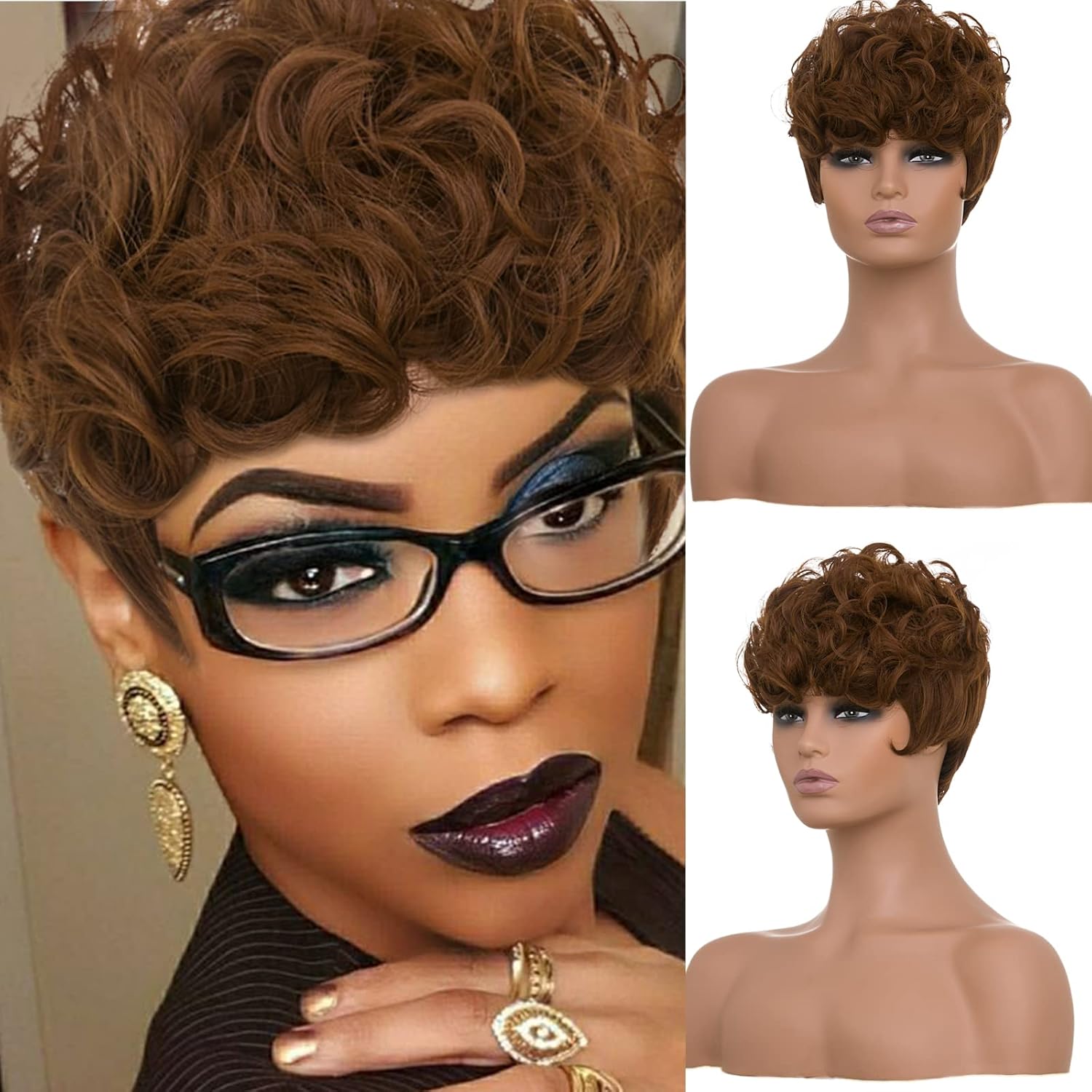 DOcute Short Pixie Cut Wig for Black Women Brown Pixie Cut