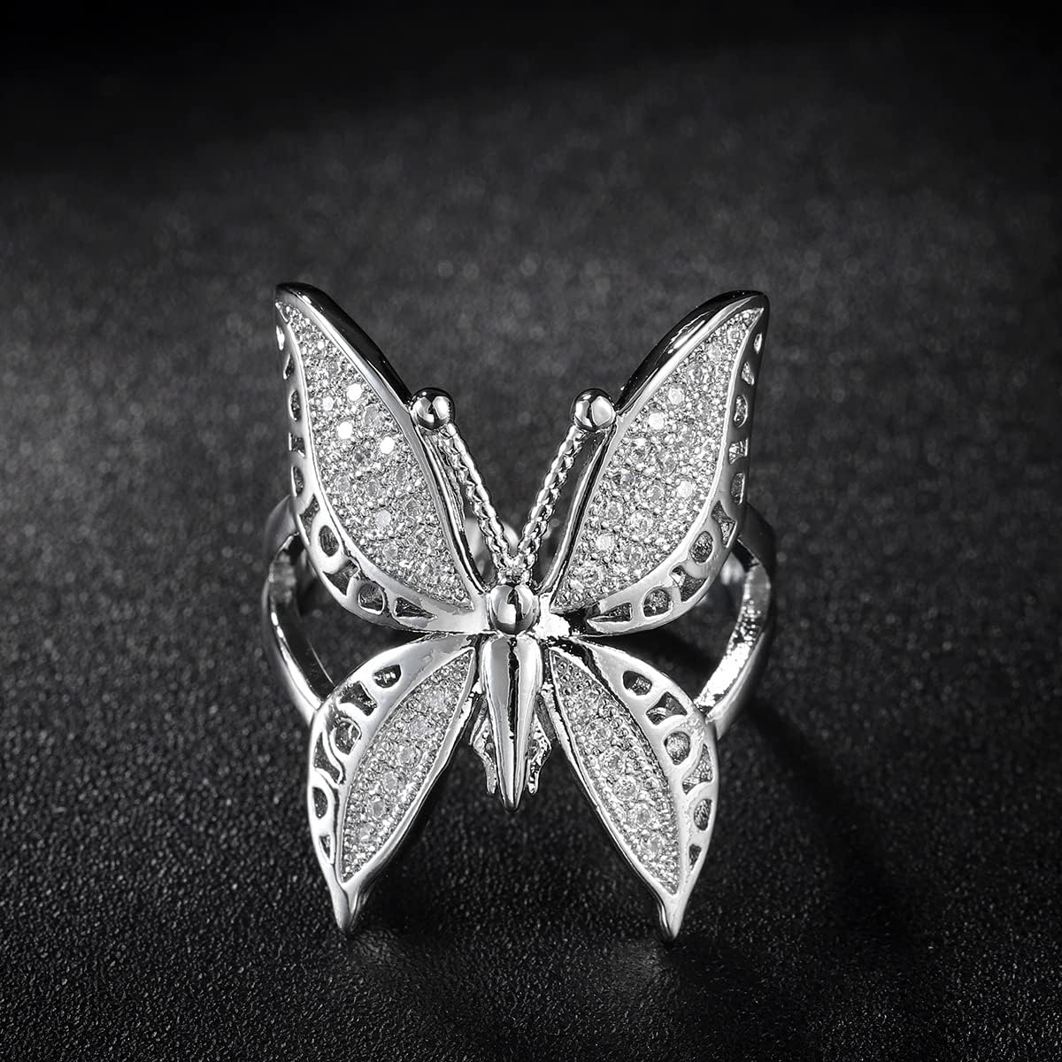 SUKKCCNO Elegant 925 Sterling Silver Cubic Zirconia Butterfly Adjustable Ring Sparkling Crystal Hypoallergenic Insect Theme Open Ring Birthday Christmas Gifts Jewelry of Women - Image 2