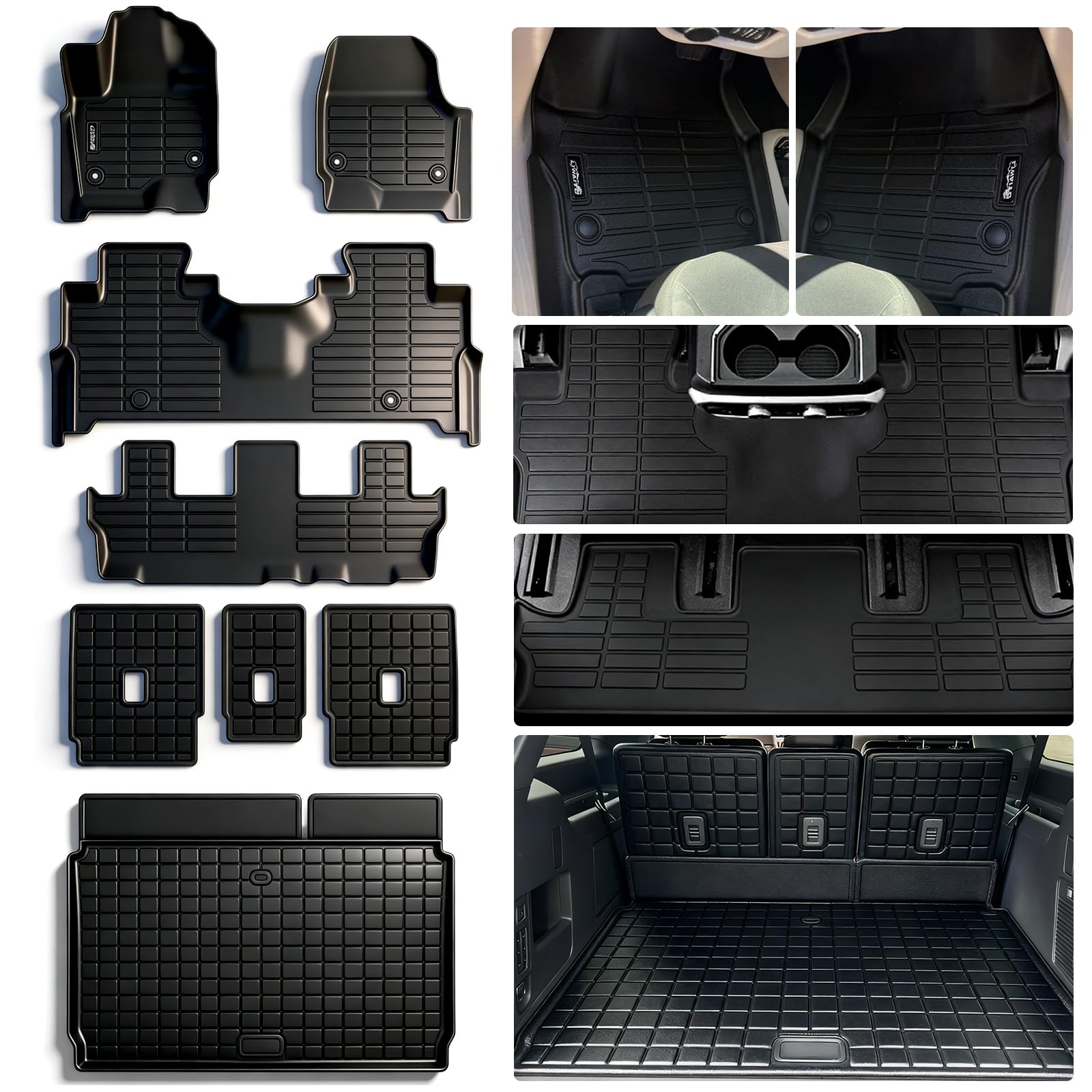 LJWAITO Floor Liners & Cargo Liners & Backrest Mat for 2016-2025 2026 Dodge Durango 6 Seats-2 Row Bucket Seat，TPE All Weather Protection Car Floor Mats with Trunk Mat Covering The Backrest — view 36