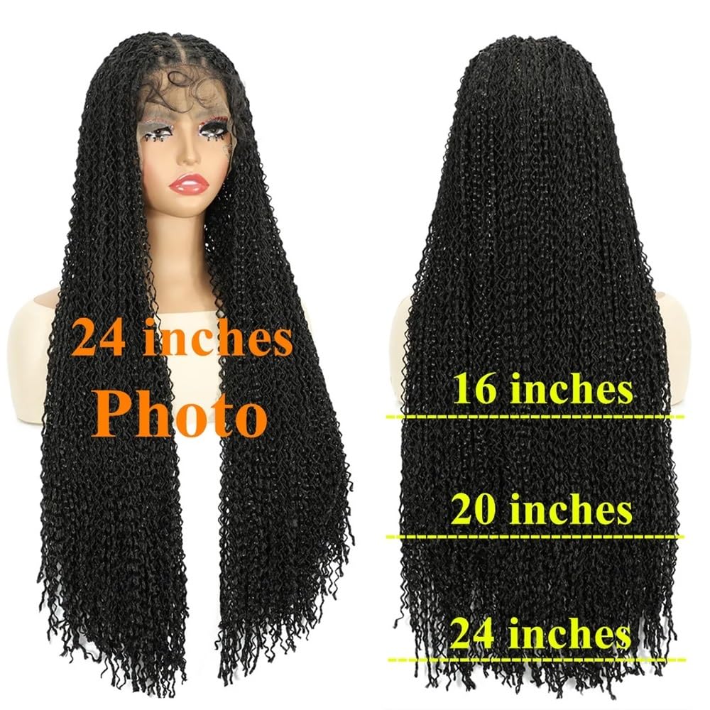 Pelucas trenzadas boho sin nudos, peluca trenzada sintética larga con frente de encaje HD de 13x4 '' for mujeres(Brown,20 inch)