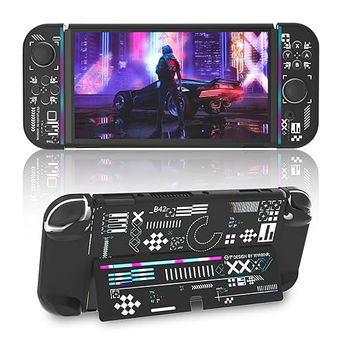 ECHZOVE Protective Case Compatible with Nintendo Switch OLED,Switch OLED Hard Black Cover Case with Thumb Grip Caps and Screen Protector - Black