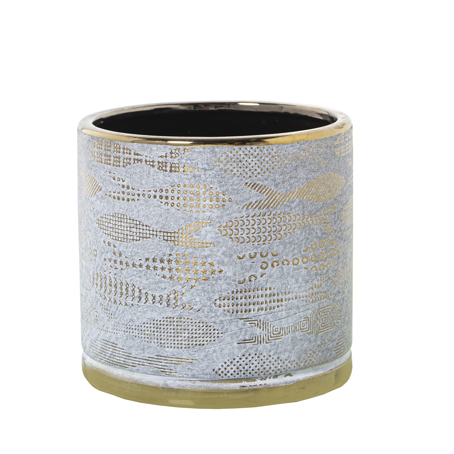 Pot circulaire en céramique blanc et doré 14 cm DRW