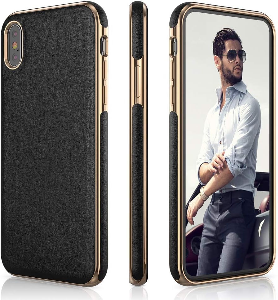 LOHASIC for iPhone Xs Max Case, Luxury Leather Slim TPU Bumper Anti-Slip Flexible Soft Cover Drop Proof Scratch Resistant Full Body Protective Phone Cases for iPhone Xs Max (2018) 6.5"- Black
