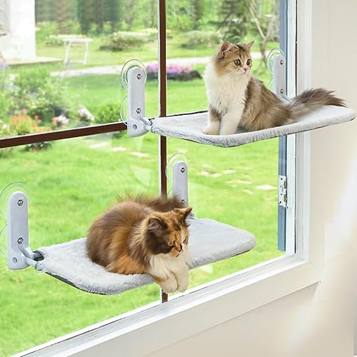 2 piezas de hamaca plegable inalámbrica para gatos con marco de metal y cubierta reversible, asiento de descanso grande con ventosas para gatos de