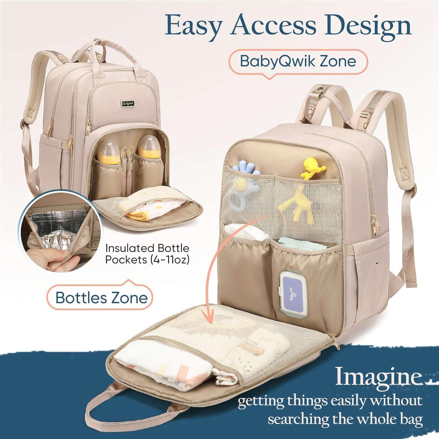 Diaper Bag Backpack - Extra Large Diaper Bag for 2 Kids Twins (Expandable 30L-38L) - Cute Travel Baby Backpack with Changing Pad for mens women (Quilted, Water Resistant)