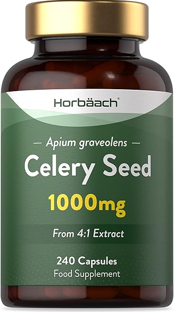 Celery Seed Extract Capsules | 1000mg | 240 Count | No Artificial Preservatives | by Horbaach