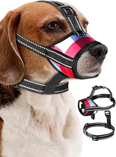 Bistup Bozal para perros grandes, bozales suaves, antimordeduras, masticación con collar y tres tiras reflectantes, permite beber jadear, bozal de