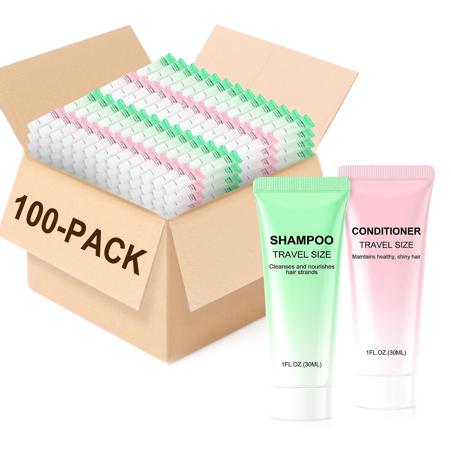 Kocpudu Travel Shampoo And Conditioner Bulk, 30ml Travel Size Toiletries Set Bulk, Includes Hotel Shampoo And Conditioner Bulk, Suitable For Travel, Hotels, Homes, And Homeless People (100-PACK)