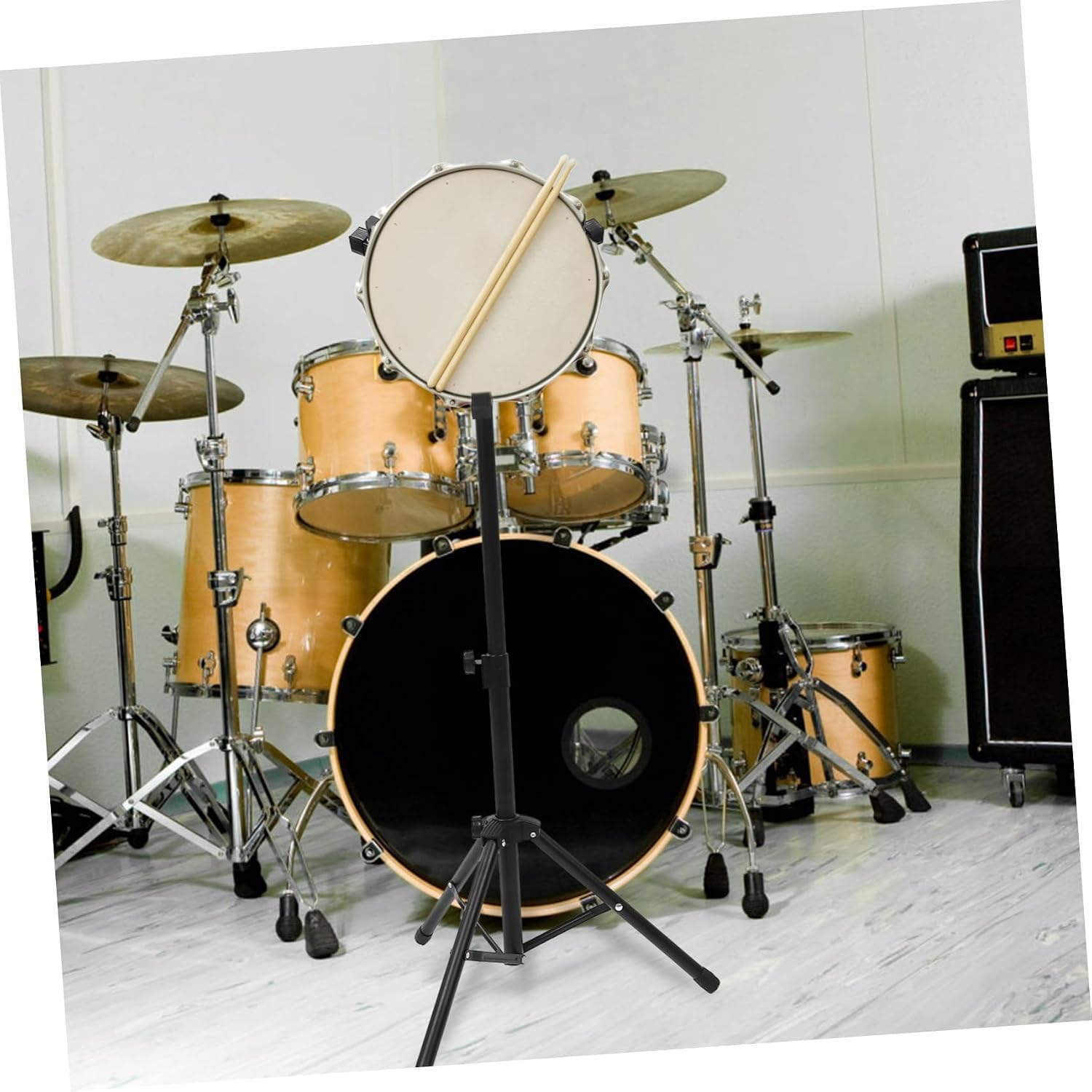 1set Height Snare Drum Rack Portable Tripod Stand for Drums Multi-angle Alloy Construction for Indoor Practice and Performance Black