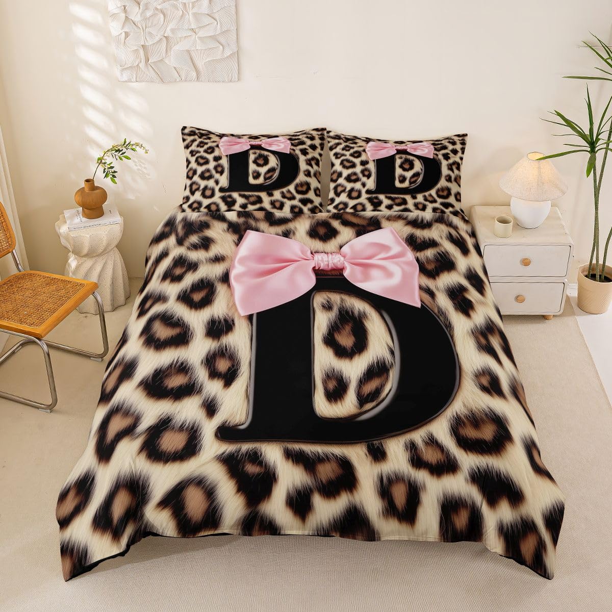 Parure de lit 3 pièces rose bowknot et lettre D pour créer un cocon cocooning et tendance