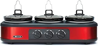 BELLA Triple Slow Cooker and Buffet Server, 3 x 1.5 QT Manual Red