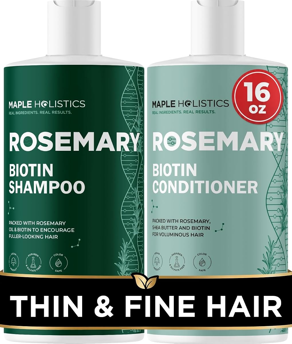 Volumizing Biotin Shampoo and Conditioner Set - Rosemary Shampoo and Conditioner for Thinning Hair Care with Tea Tree & Coconut Oil - Color Safe - Paraben Silicone & Sulfate Free (16 Fl Oz Each)