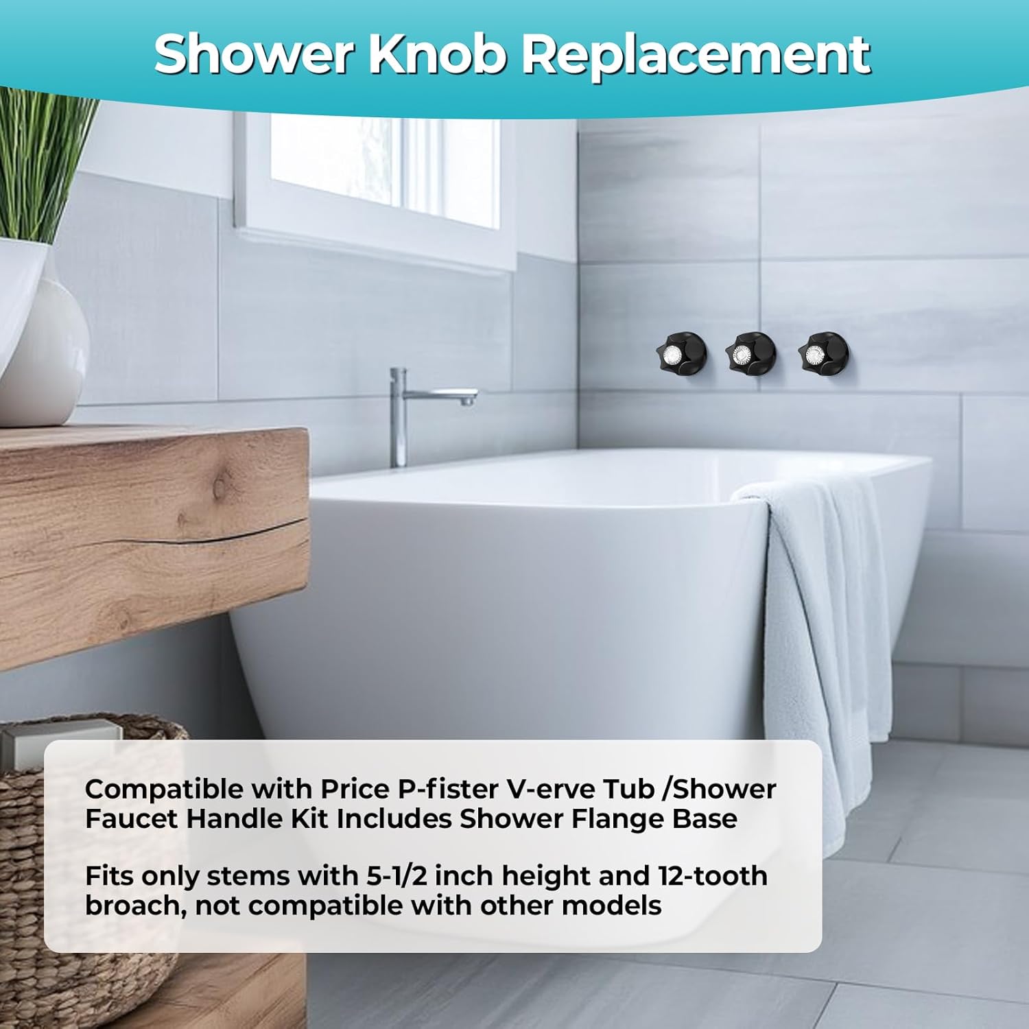 3 PCS 39619 Bathtub Shower Knob with knobs and Shower Stem, Shower Faucet Handle Rebuild Trim Kit Compatible with Price Pfister Verve, Includes 12H-2H, 12H-2C, 12H-18D Stems, and Flange Base