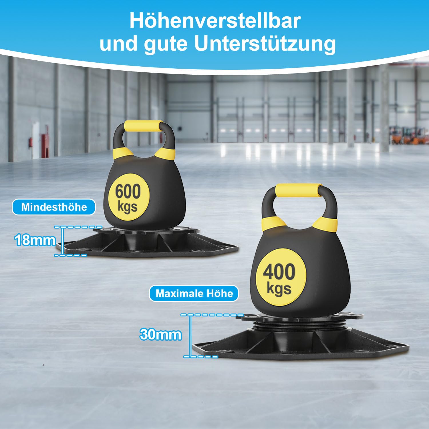 50 x Stelzlager Höhenausgleich 18-140 mm Höhe wählbar Stellfüße justierbarer Plattenlager Terrassenlager für Terrassendielen-Unterkonstruktion Holz WPC, Größe:18-30 mm
