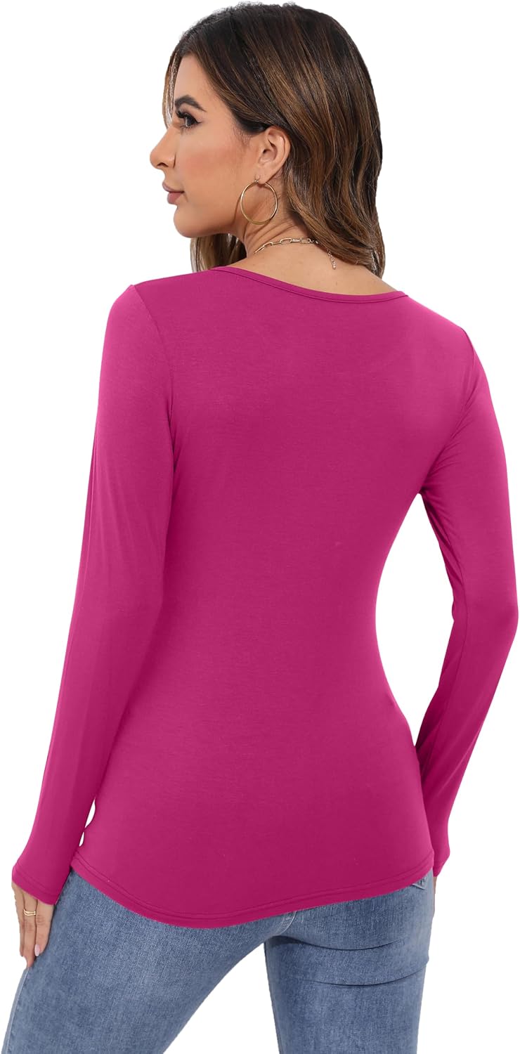 Women's Long Sleeve T-Shirt Scoop Neck Rayon Slim Fit Stretchy Layer T Shirts Tops