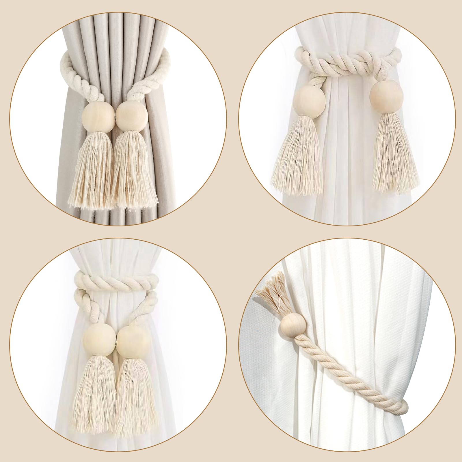 Embrasses De Rideaux Magnétiques LEMLIN – 2 Pièces, Sans Perçage, Réglables, Couleur Beige Naturel - 4