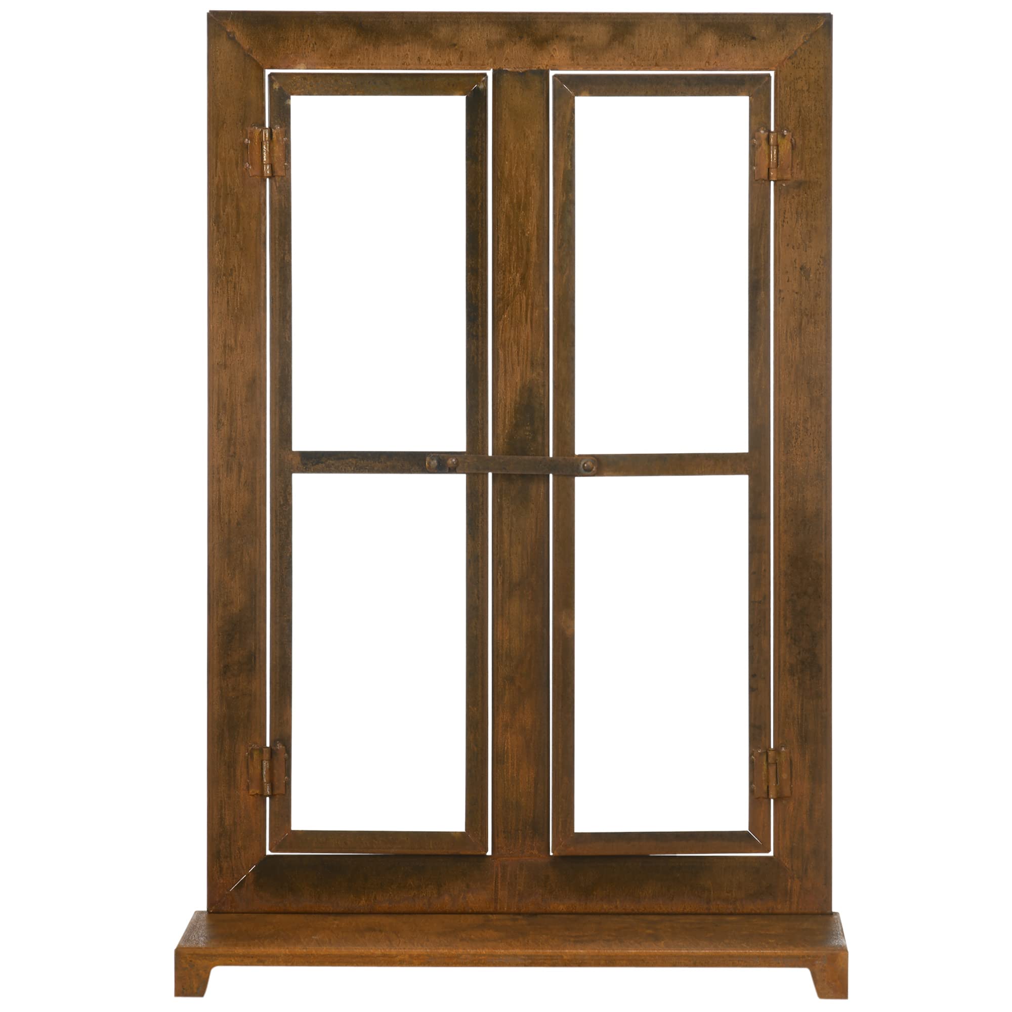 Outsunny Eisenfenster, Edelrost Sprossenfenster, 55 x 80 cm Fensterrahmen mit Schwelle und Riegel, Gartendekoration für Balkon, Terrasse, Rustikal-Braun