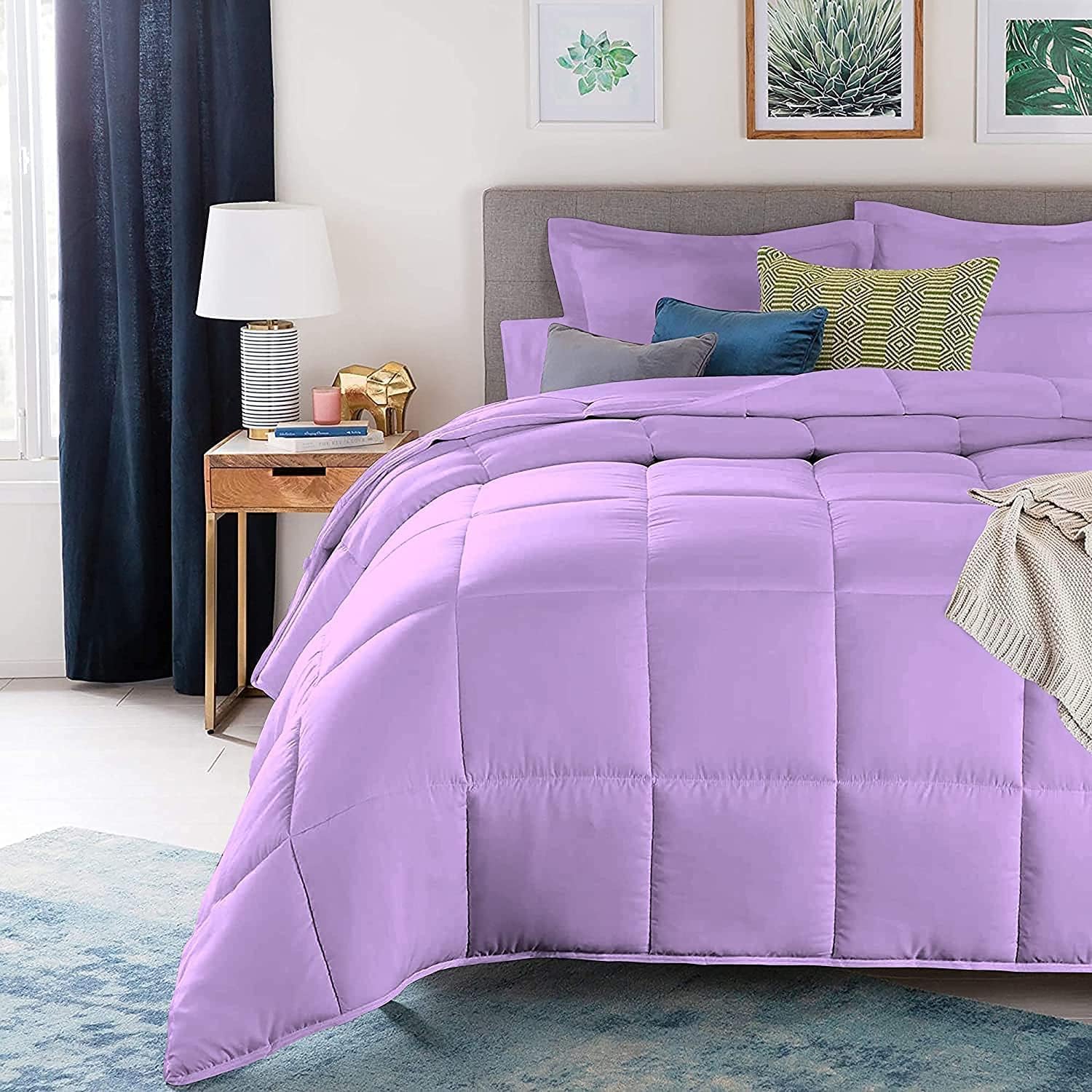 Luxurious 1000 Thread Count Oversized King Size 1 Piece Comforter (500GSM Microfiber Fill) 100% Egyptian Cotton Lilac Solid - (98"X108")