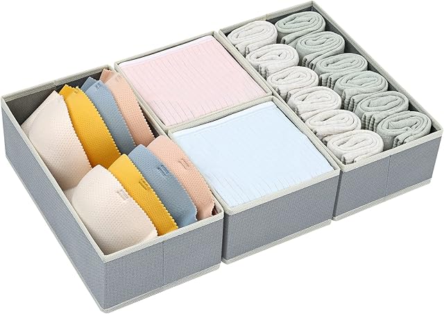 Homsorout Underwear Drawer Organiser 4 Pack Clothes Drawer Organiser Foldable Wardrobe Storage Boxes Fabric Drawer Organisers for Underwear, Clothes, Socks, Lingerie, Handkerchiefs, Ties