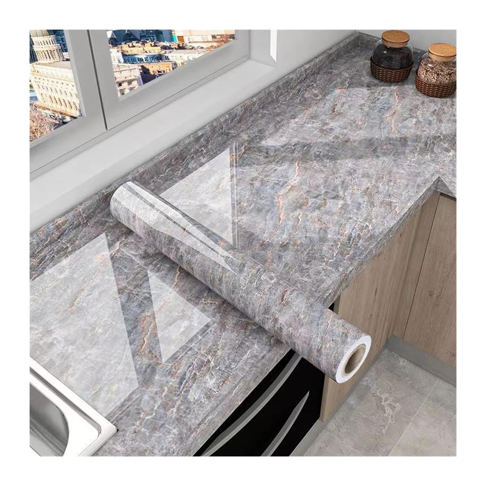 FOELANNE Back Self Adhesive Wallpaper, Marble Contact Paper Self-Adhesive Vinyl Wallpaper Multicolor 40cmx100-1000cm(Color3,40cmx500cm)