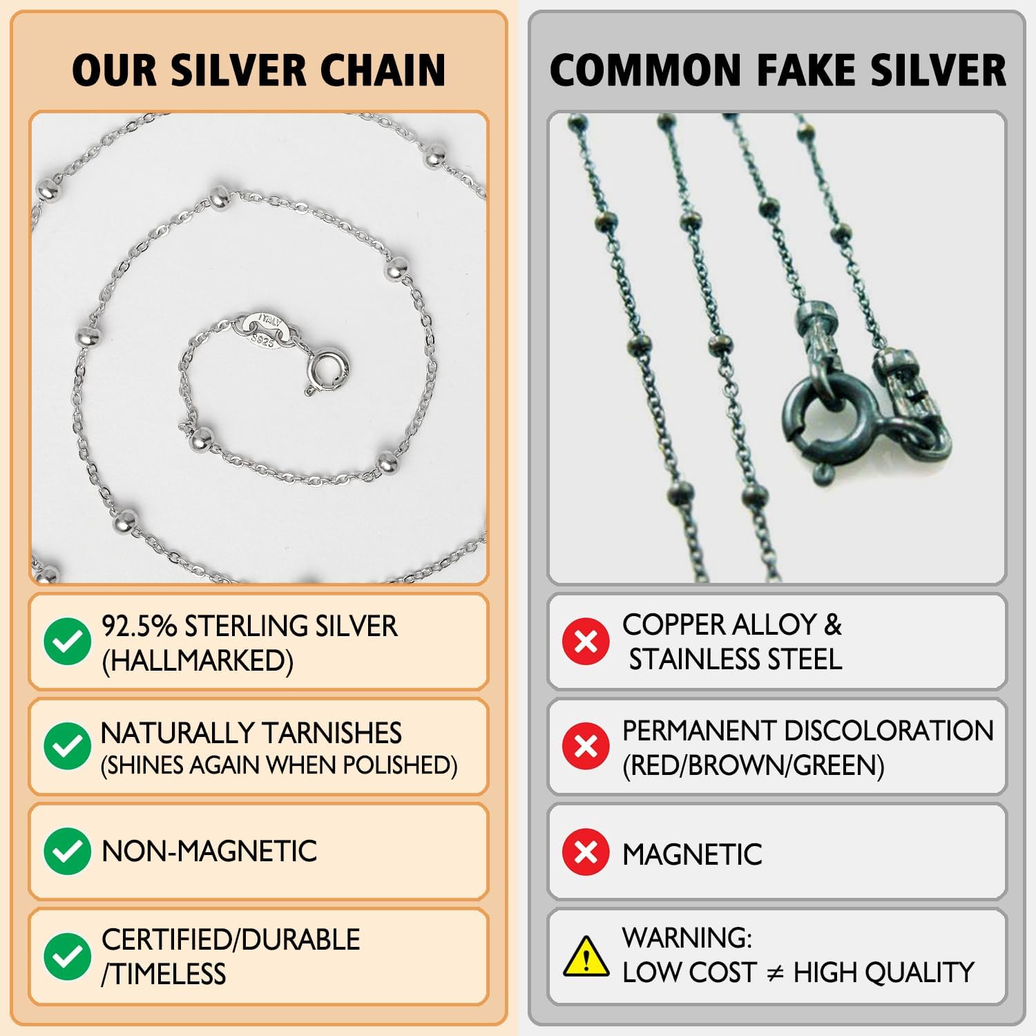 Italian 1mm 925 Sterling Silver Bead Station Satellite Cable Chain Necklace for Women, 18K Gold Plated Nickel-Free & Hypoallergenic, Thin & Dainty & Sturdy Jewelry, 16 18 20 22 24 Inch - Image 7