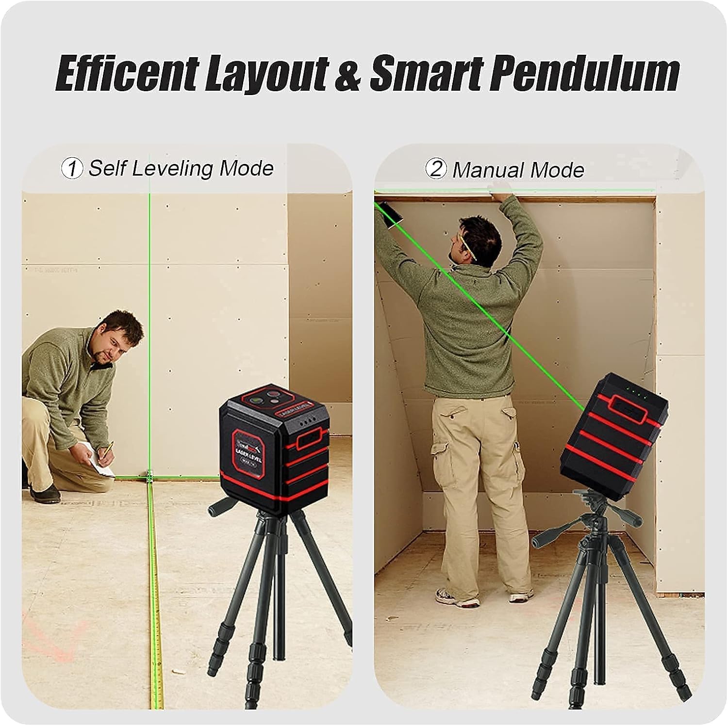 Laser Level Self Leveling 100Ft, Green Cross Line High Visibility 505NM Horizontal/Vertical/Cross Line, Laser level Rechargeable for Home Decoration and Construction