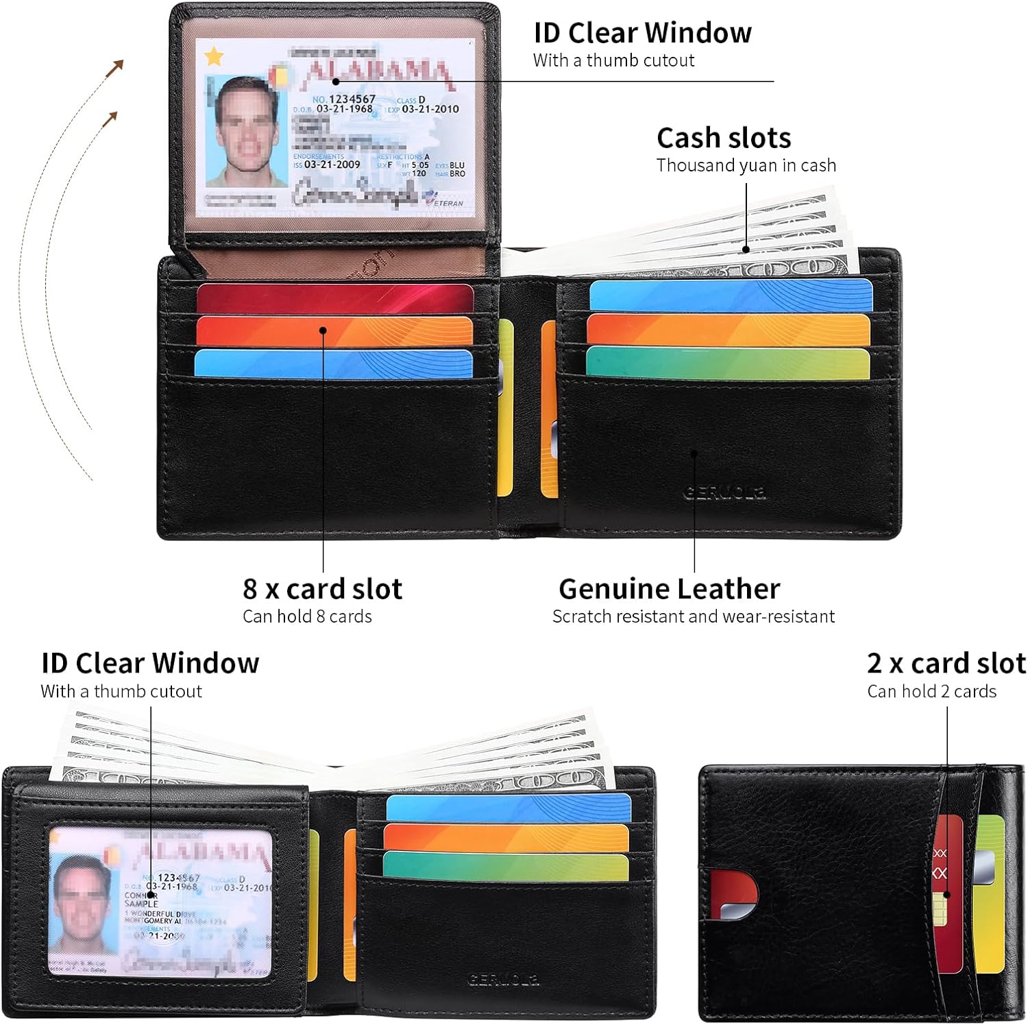 GERUOLA Wallet for Men-Genuine Leather RFID Blocking Bifold Stylish Wallet American Flag Wallet With 2 ID Window (Black) - Image 2