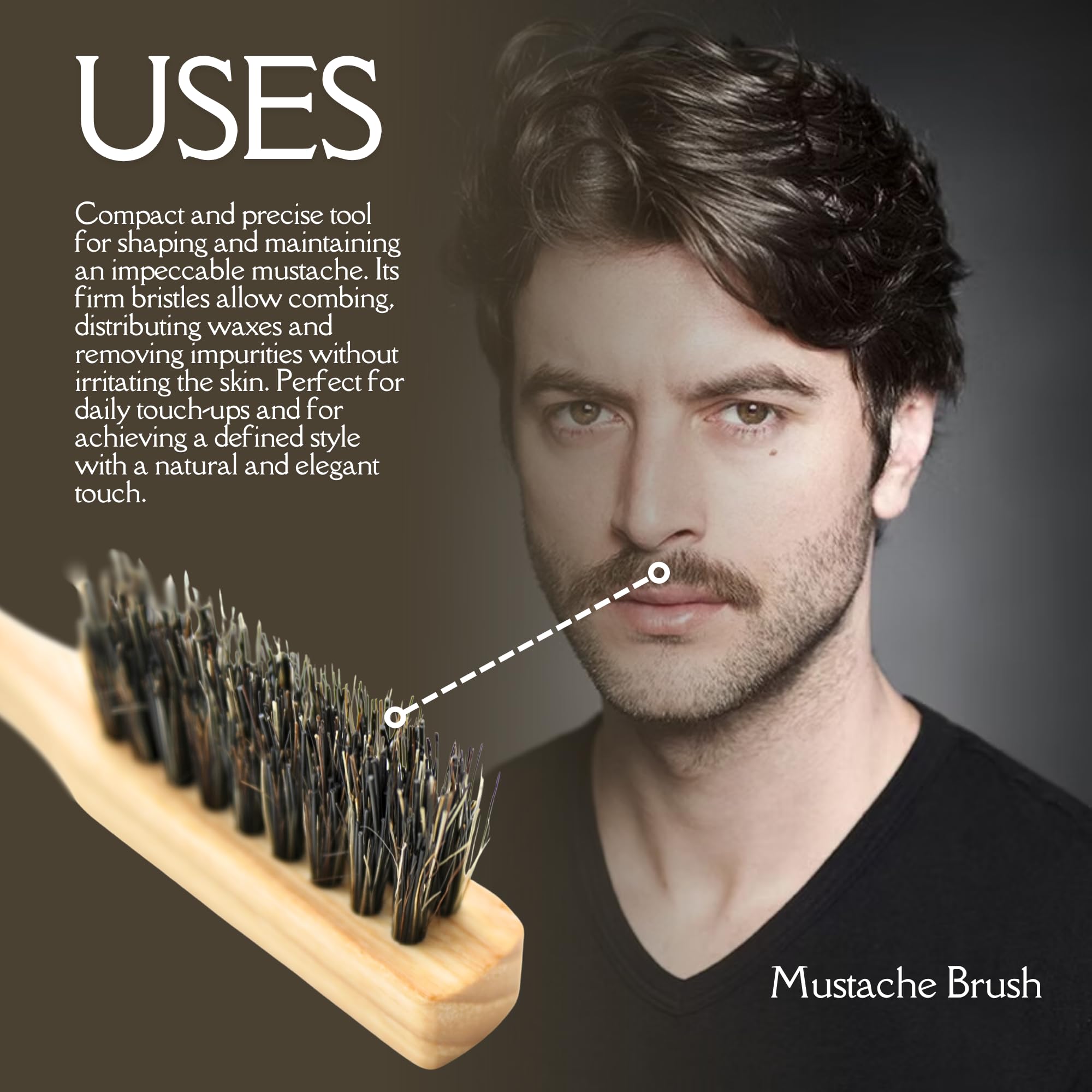 DOJA Barcelona Spazzola per Baffi con Setole di Cinghiale e Fibre Sintetiche – Spazzola per Barba in Legno di Frassino, Sostenibile e Duraturo – Spazzola per Baffi, Versatile, Facile da Pulire