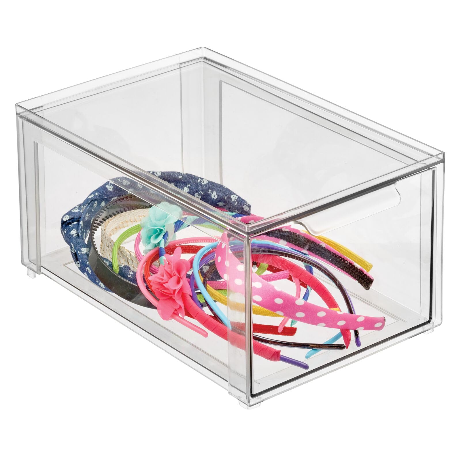 mDesign Aufbewahrungsbox für das Badezimmer – stapelbarer Make-up Organizer aus Kunststoff – praktische Schubladenbox für verschiedene Badartikel – 4er-Set – durchsichtig