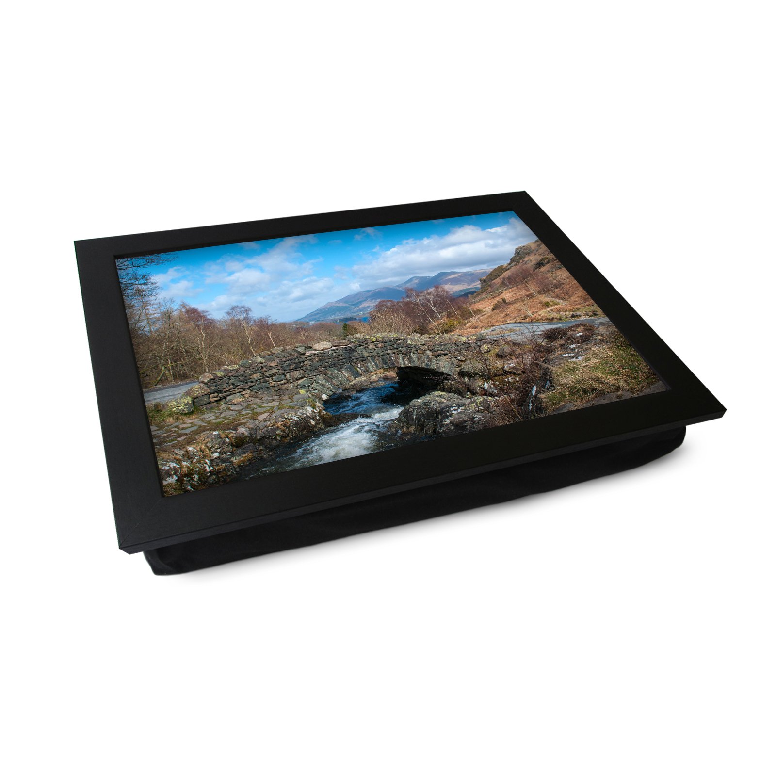 Extra Large Portable Lap Desk Tray (Lake District) Wide Multi Purpose | Handmade Large Wooden Frame, Big Beanbag Cushion Bottom | Computers, Laptops, Meals, Food | 49.8cm | XL13 Black