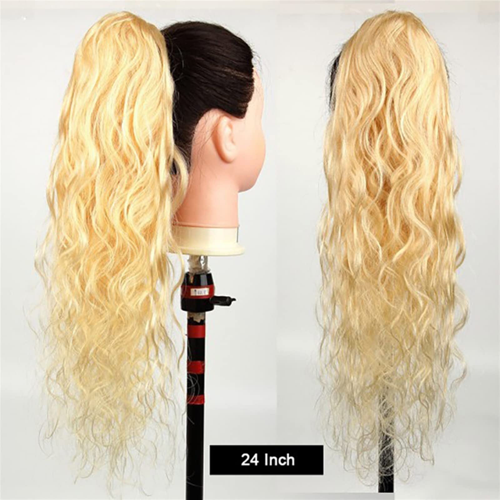 Koński ogon 10-24 "długie doczepiane kucyk ludzki włos ciało falowana blond sznurek dla kobiet doczepiany kręcone falowane treska(22inch(55cm))