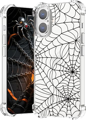 Halloween Case for iPhone 17 Black Spider Web Designed Pattern Clear Cover Soft Slim Bumper Shockproof Anti-Scratch Protective Phone Case for iPhone 17 - Spider Web