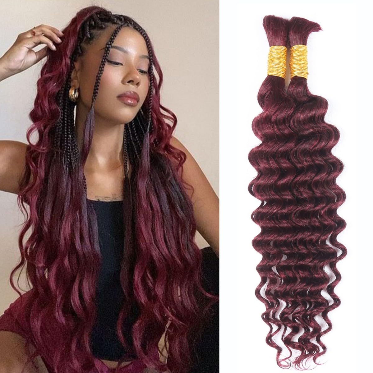 Unipearl Deep Curly Bulk Human Hair for Braiding 100g 2 Bundles 14 Inch Boho Braids Hair Extensions