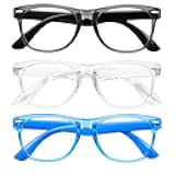 Okany Blue Light Glasses for Kids 3 Pack Blue Light Blocking Glasses for Teen Boys Girls Age 3-10,Computer Screen Gaming TV Phone Glasses Anti Glare,UV & Eye Strain (Grey Black+Transparent+Blue)