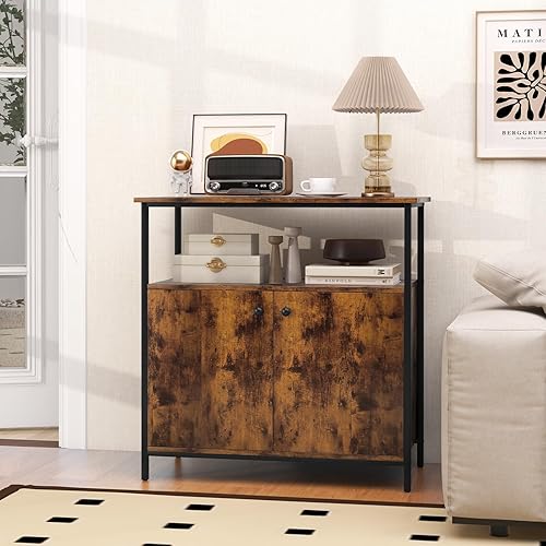Miniatura 9 de IFANNY Gabinete de buffet, armario de almacenamiento industrial con puertas y estantes, buffets y aparadores de madera, barra de café de granja,