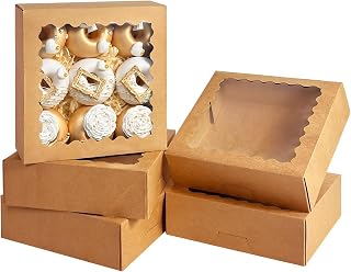 Bakepacker Auto-pop Up Pie Boxes with Window 9x9x2.5 inches 36pcs Brown