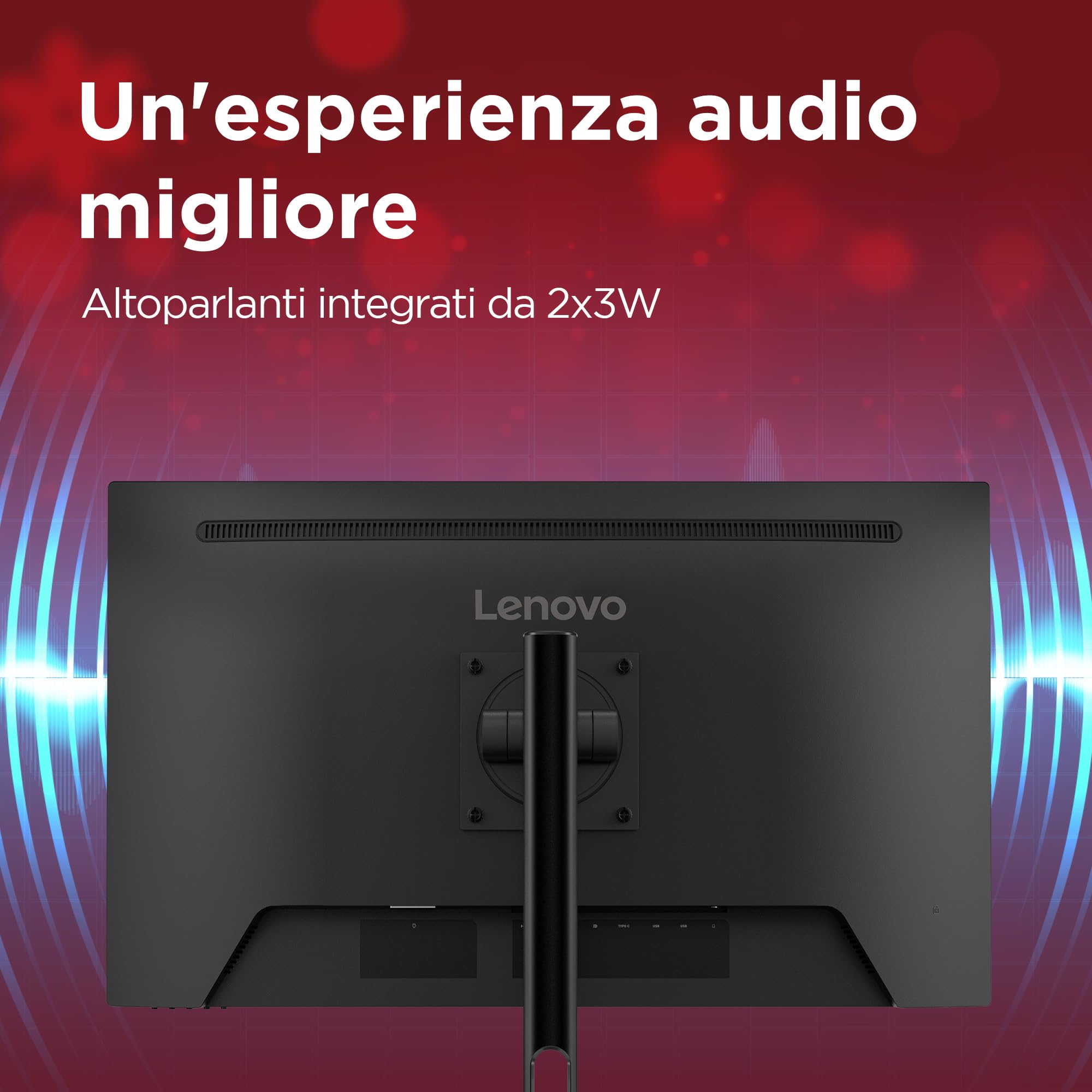 Lenovo N27p Monitor 27" UHD (3840x2160), IPS, 4ms, 60Hz, Altoparlanti integrati, Low Blue Light, Flicker free, Regolabile, HDMI, DP e USB-C