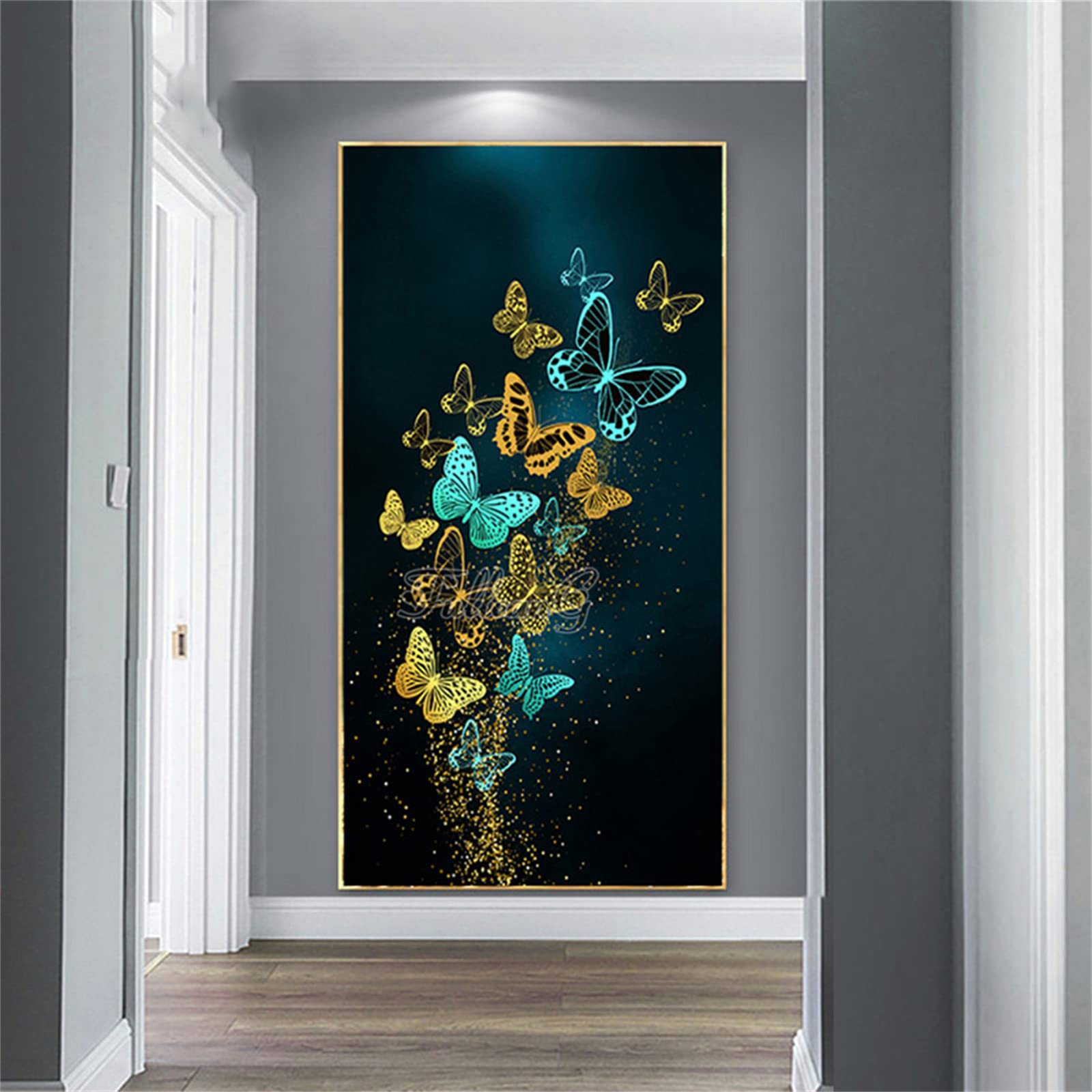 DIY zestawy do malowania diamentami 5D, pełne wiertło diamentowy obraz dla dorosłych i dzieci, kryształ górski haftowanie obrazy do dekoracji ścian domu - 70 x 140 cm / 27 x 55 cali (niebieski żółty motyl)