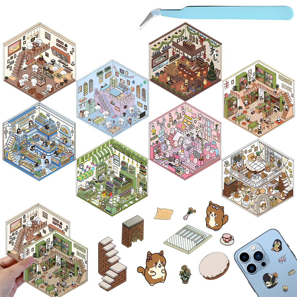 8 Set Sticker Therapy Adults Sticker Book Store, DIY 3D Scene House, Girls Journals Scrapbooking Stickers