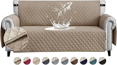FIGOOO Waterproof Sofa Cover 3 Seater Non-Slip with Elastic Straps Protector for Sofa Padded for Pets Dogs Cats, Khaki