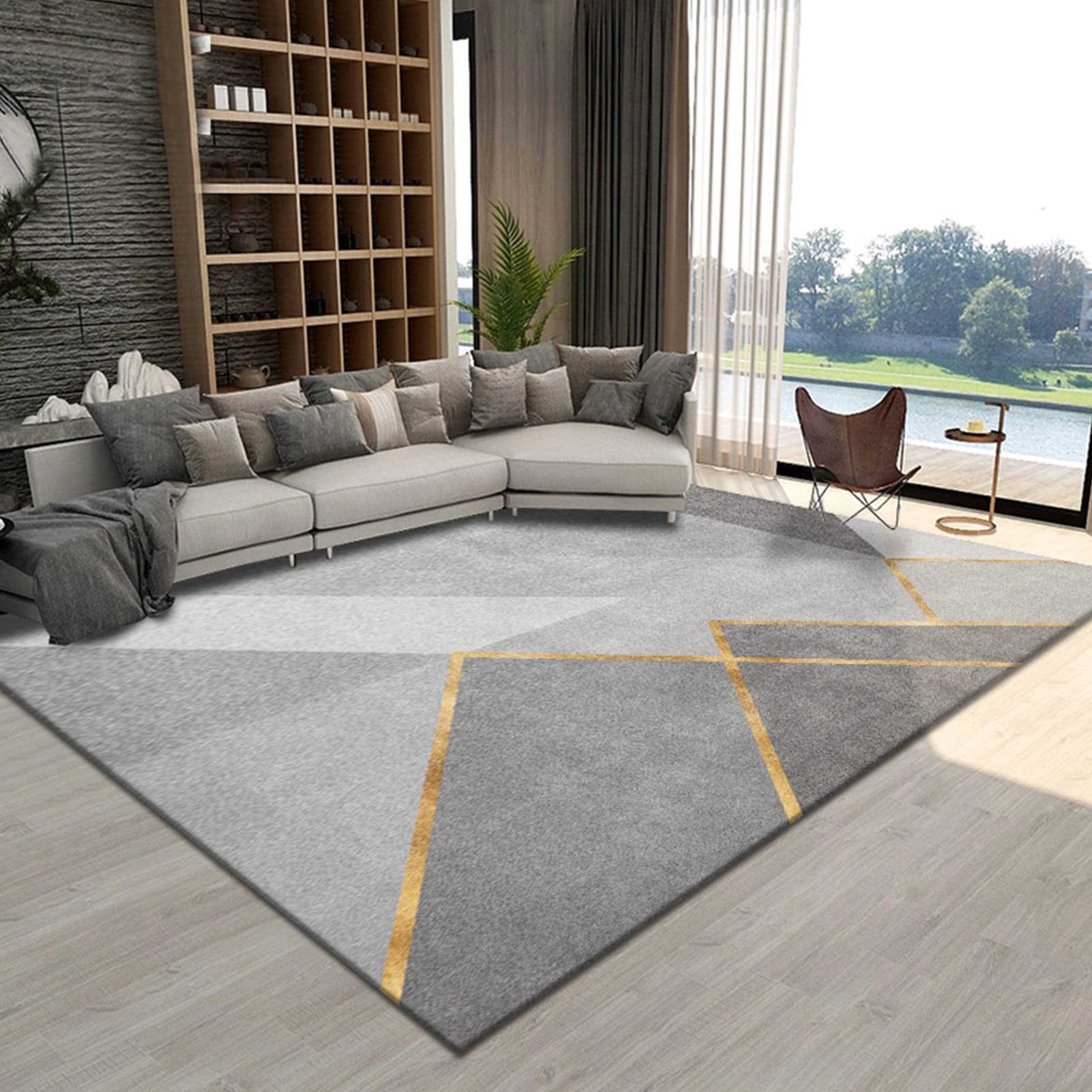 Nowoczesny prostokątny dywan do salonu Sypialnia Sofa Szary Złoto Ekstra Duży Obszar Dywaniki Domowe Dekoracje Dekoracje Maty Niepoślizgowy Zmywalny Koc (Size : 120x200cm)