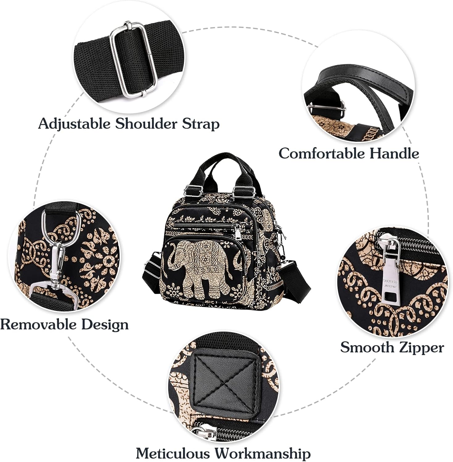 PORRASSO Women Crossbody Bag Small Backpack Casual Shoulder Bag Multi-pocket Daypack