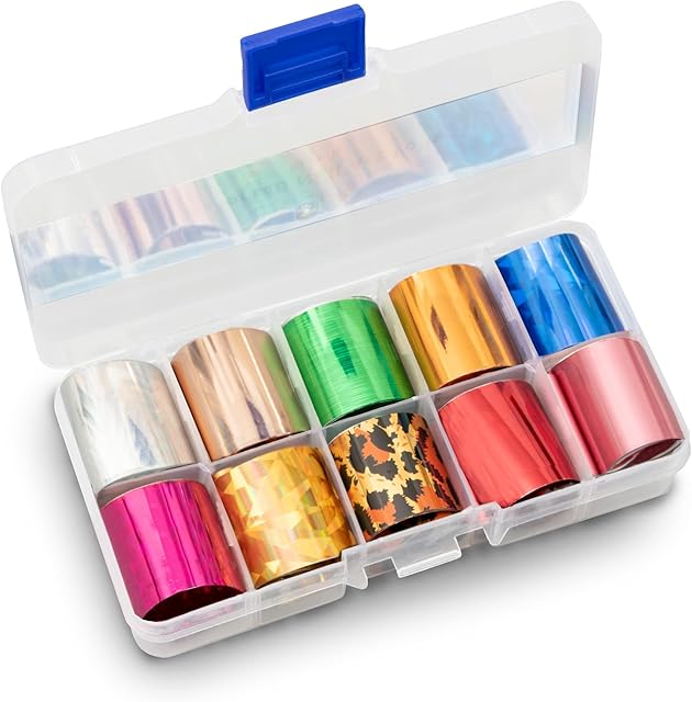 Mylee Assorted Nail Art Foils  10 Nail Art Foils, Self-Adhesive Chrome and Metallic Nail Art Stickers, Nail Art Decoration, Foil Sticker Transfers, Nail Art Decorations for Foil Manicure
