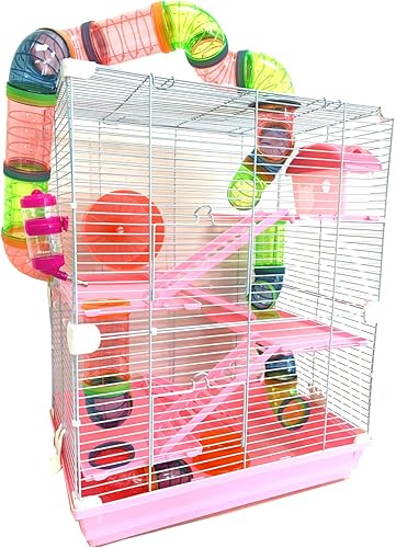 Miniatura 10 de Hámster Hábitat de 2 Niveles Roedor, Gerbil Ratones, Ratones, Ratones, Animales, Critter Home Cage con base acrílica profunda transparente, rueda