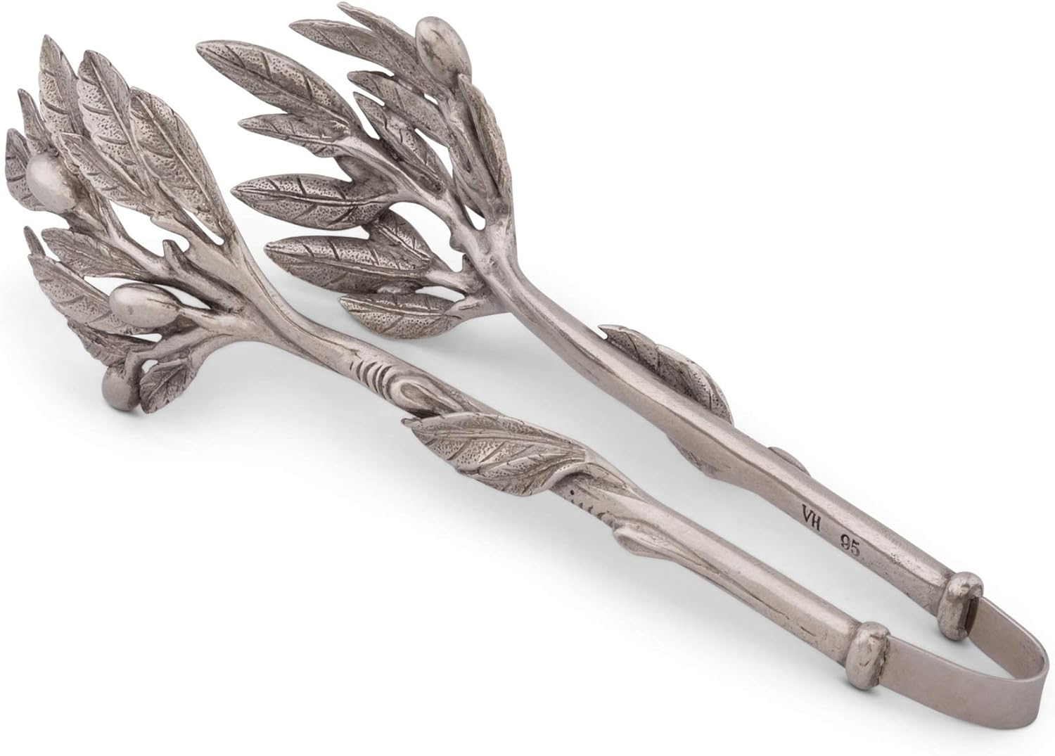 Vagabond House Pewter Metal Olive Pattern Ice and Bread Tongs 8''Long x 3''Wide x 2.25''Tall