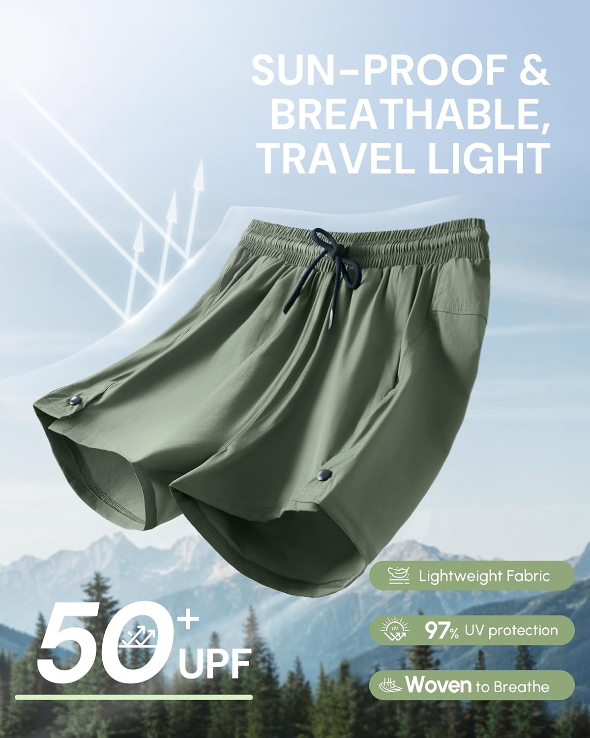 AFITNE Women's Hiking Shorts, Quick Dry Lightweight Summer Shorts for Golf Travel, 4" Curvy-Fit with Zipper Pockets - Image 4