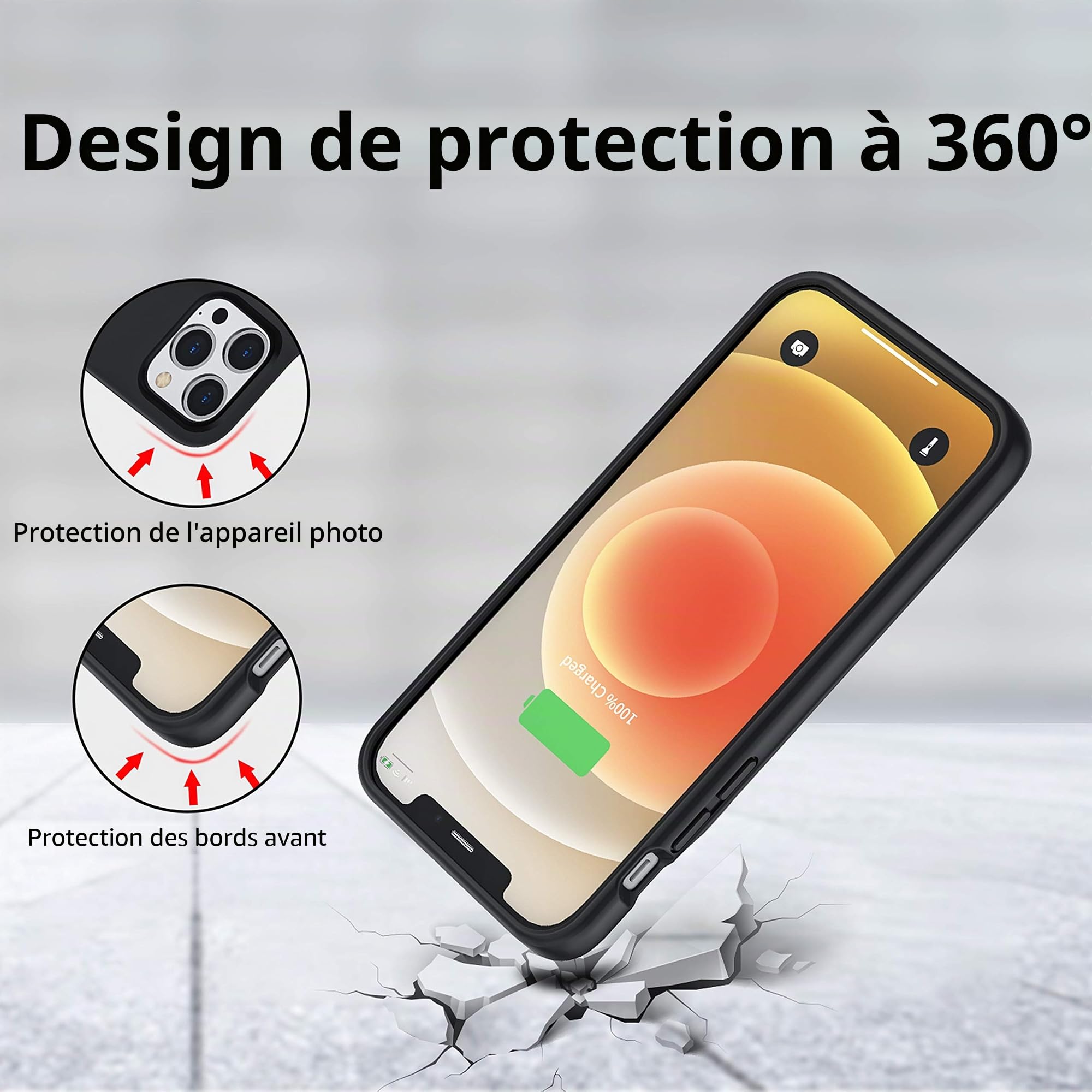 Coque de batterie pour iPhone 13 Mini, 6800 mAh ultra fine, portable, coque de protection intelligente, compatible avec iPhone 13 Mini/12mini (5,4") Chargeur de batterie étendue rechargeable