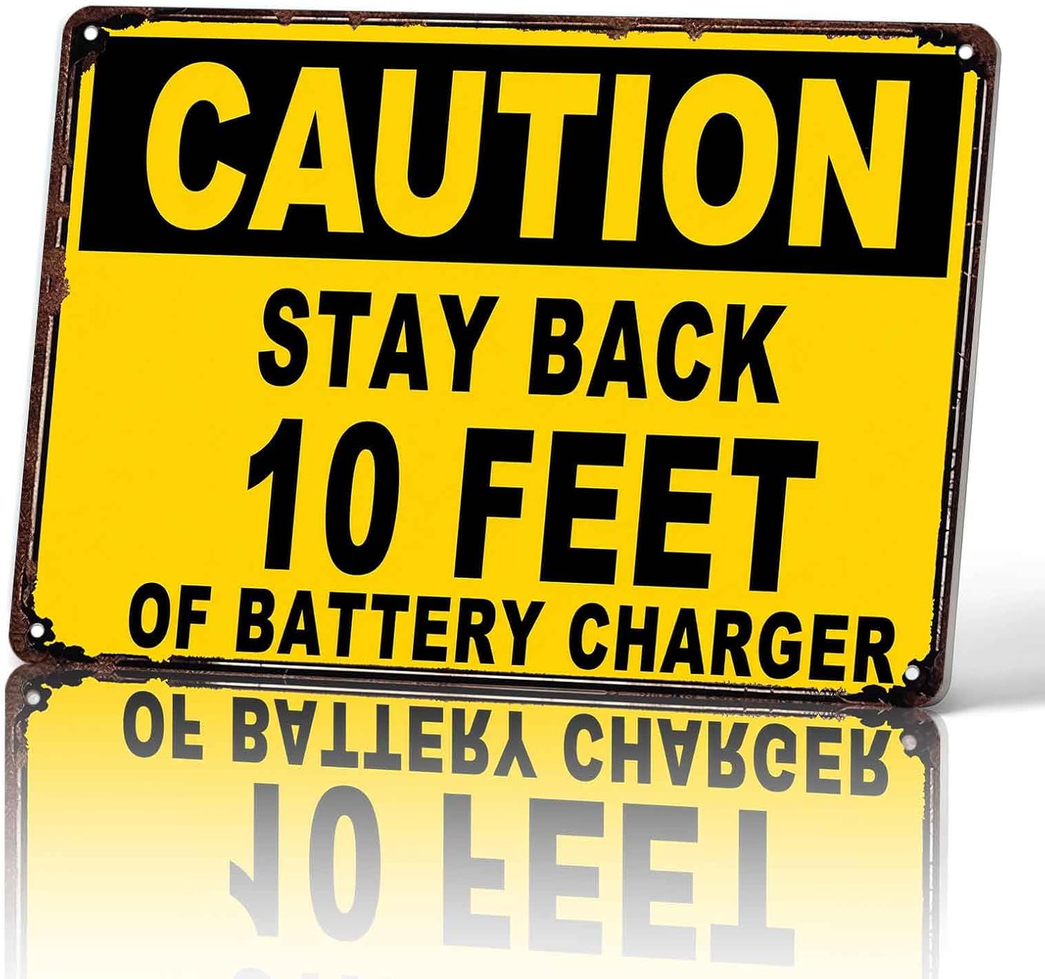 Caution Themed Battery Charger Metal Signs 8x12 Inch, Garage Wall Decor